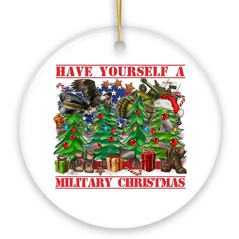Have Yourself a Military Christmas Trees Ornament, Patriotic US Veterans Gift